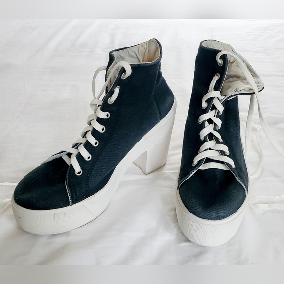 Vintage Washed Black Canvas Platform Lace-ups Made In Italy 39 - Picture 3 of 10